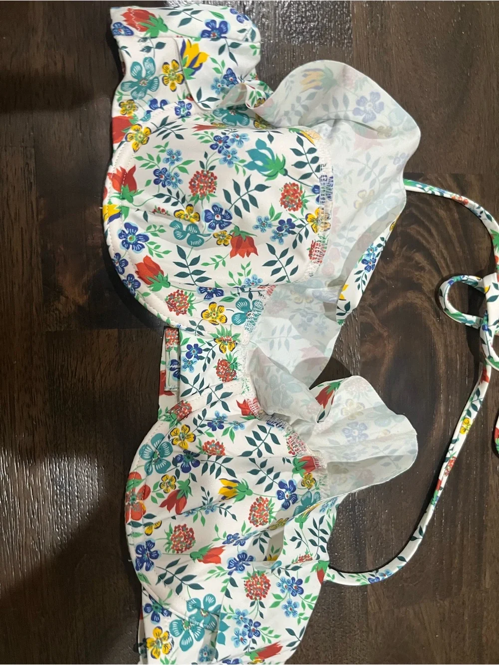 J Crew x Liberty of London White Floral Bikini Top Ruffles Underwire 34A 34 A